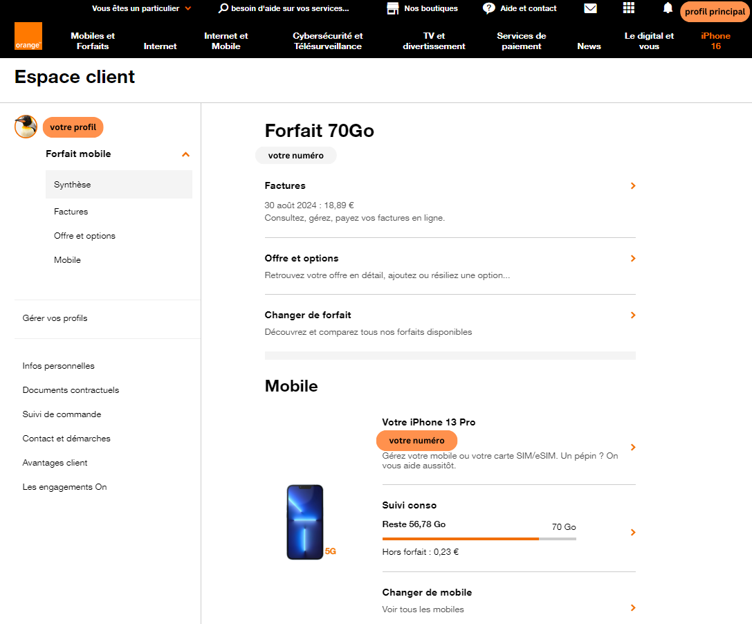 service client orange mobile